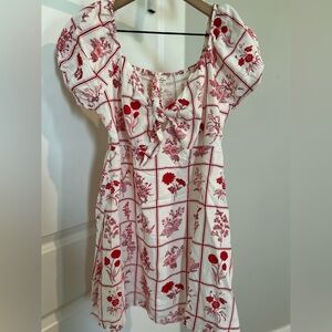 Jessica Simpson Floral Red and White Keyhole Tie Dress